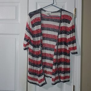 CJ Banks open knit black, white and red striped cardigan Sz 1X NWOT